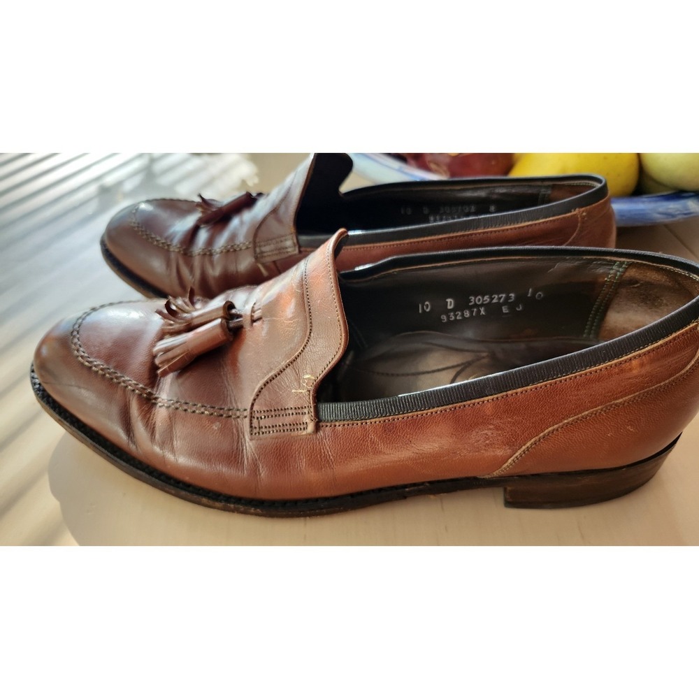 Vintage Florsheim Men's Brown Leather Tassel Loafers Slip-On Round Toe US 10 D